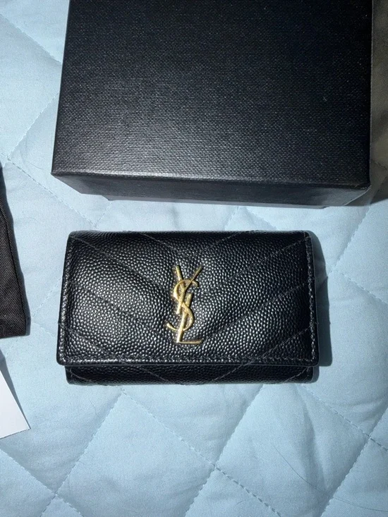 Saint Laurent Black Leather Key & Card Holder with Gold YSL Logo - Picture 6 of 8